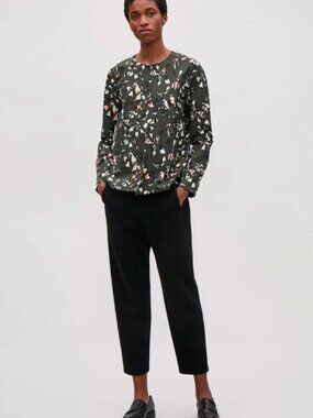COS s/m Patterned shirt jacket 100% cotton button up lightweight olive green